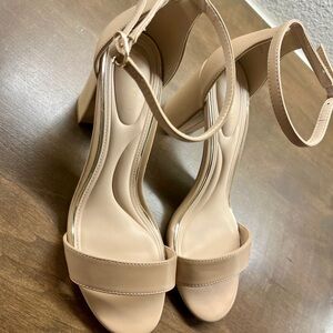 Kelly & Katie Beige Block Heel Sandals with Ankle Strap